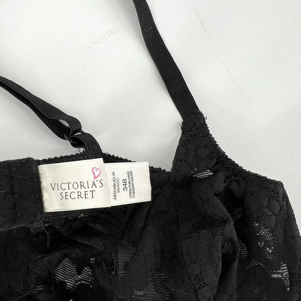 90s Vintage Victoria's Secret Black Lace Bra Size 34B